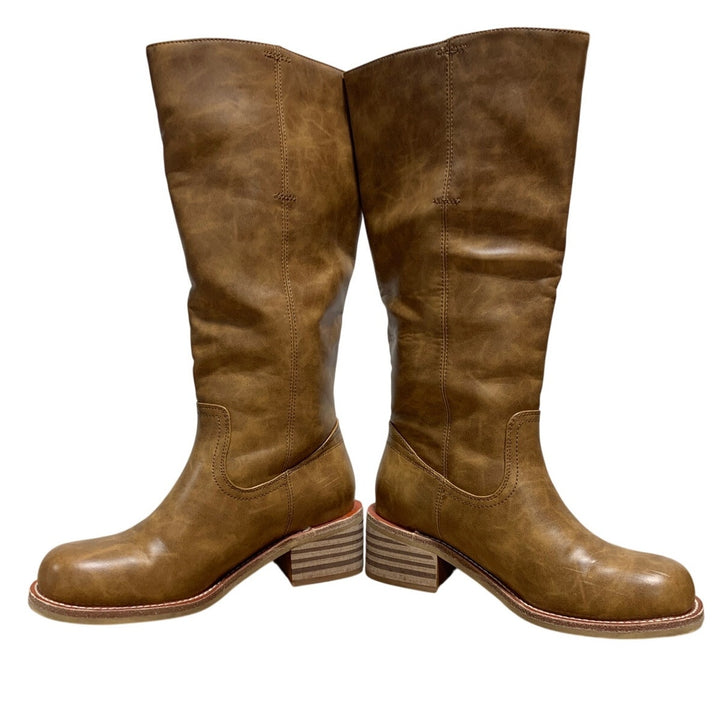 Vbdb Womens Size 6.5 Brown 2" Heel Knee High Boots Closed Round Toe Shoes