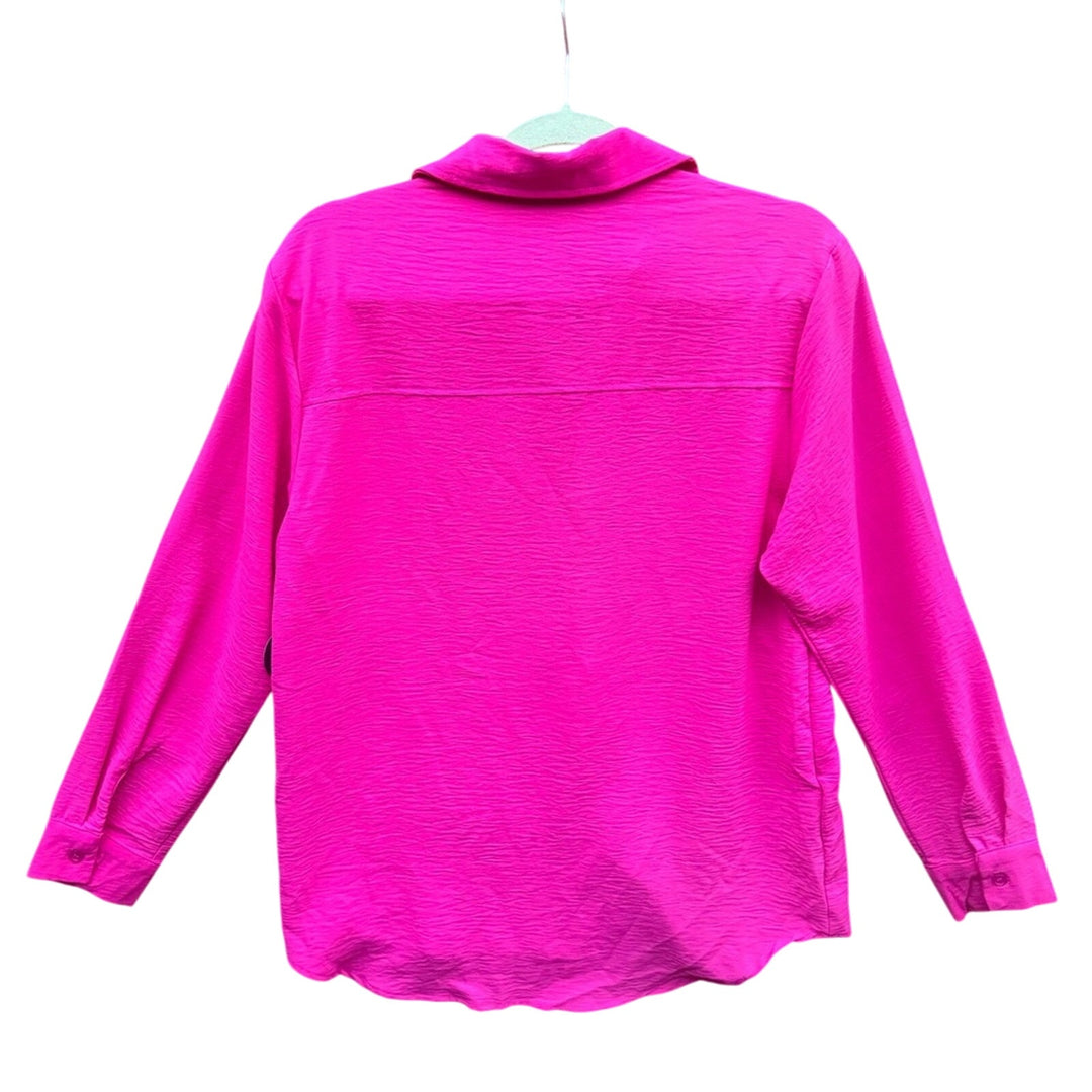 New Jolie &amp; Joy Womens Medium Bright Pink Long Sleeve Collared Button Down Top