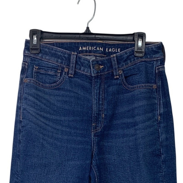 New American Eagle Womens Size 4 Long Cotton Blend Stretch Denim Blue Mom Jeans
