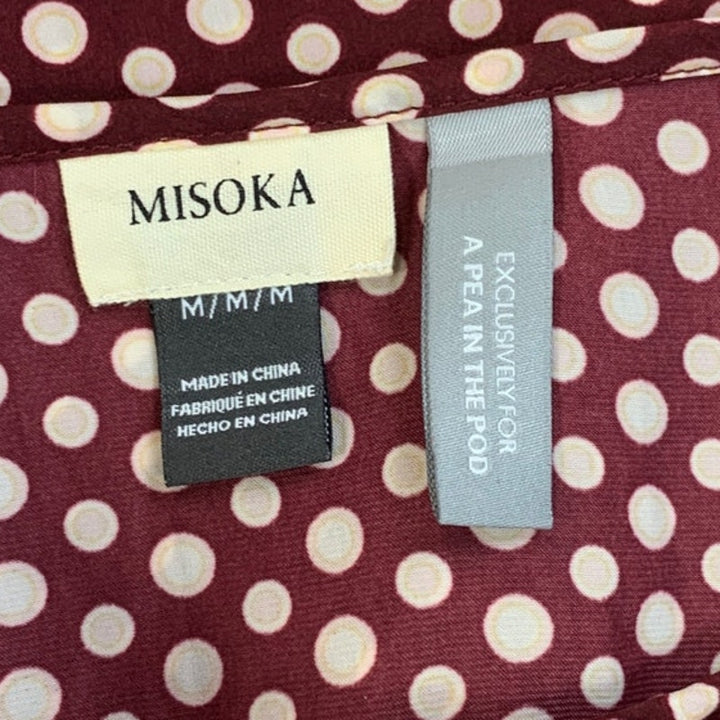 Misoka Womens Maternity Medium PolkaDot Lightweight Long Sleeve Front Tie Blouse