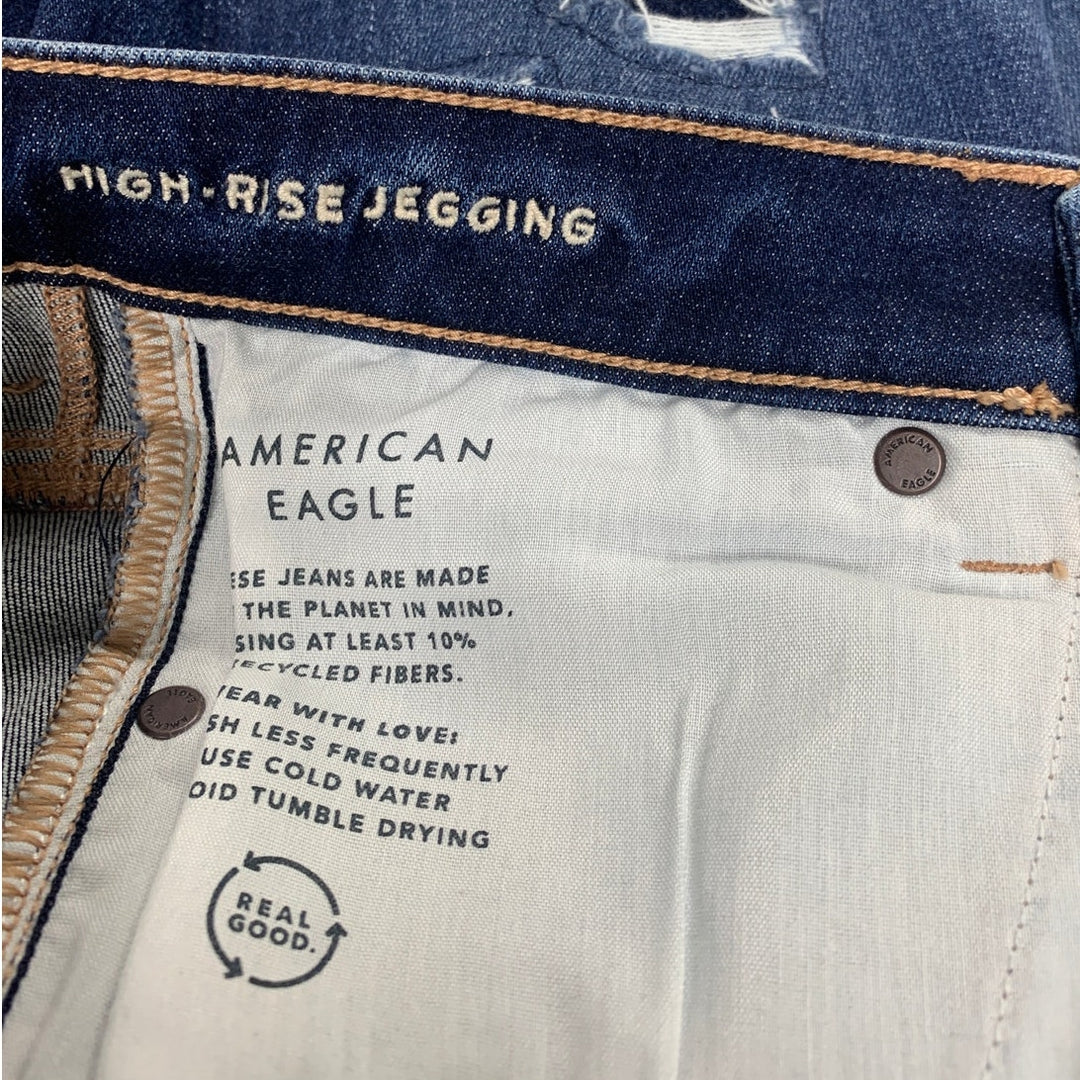 New American Eagle Womens Size 8 Distressed Ripped Denim Blue High Rise Jeggings