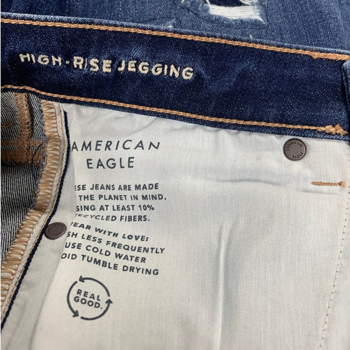 New American Eagle Womens Size 8 Distressed Ripped Denim Blue High Rise Jeggings