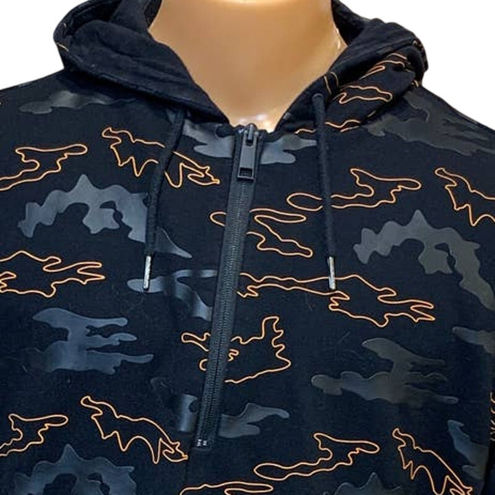 Daniel Won Large Rubber Black Orange Camo Micro Terry 1/4 Zip Hoodie Jacket