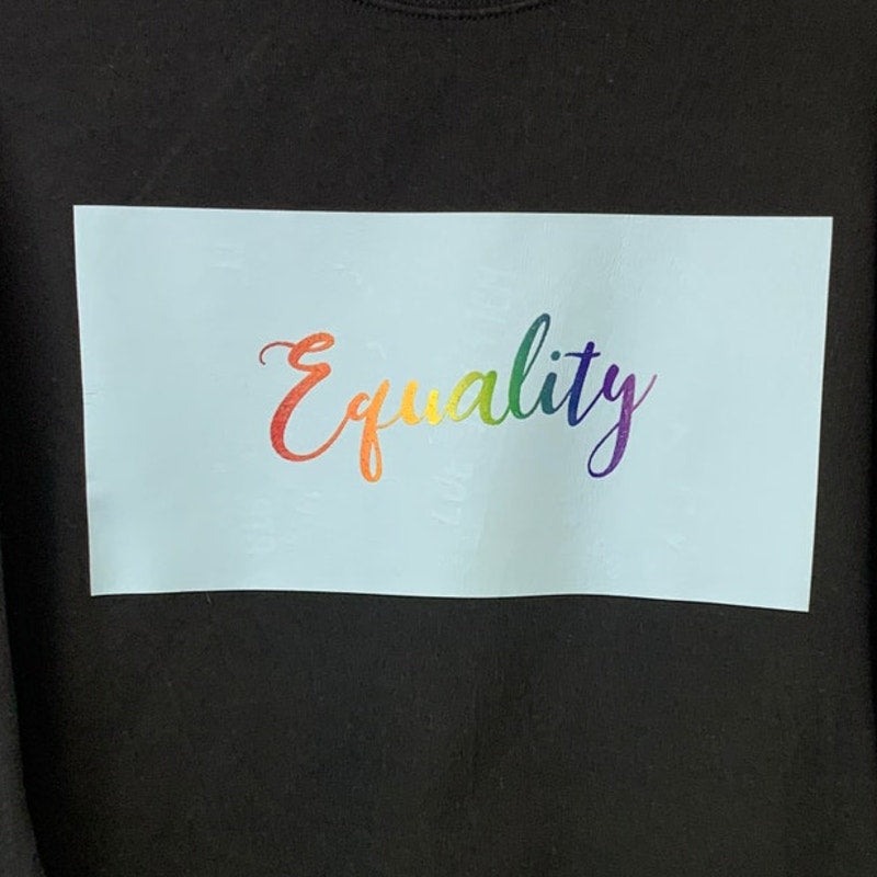 Upcycled Hand Printed Mens Medium Equality Pride Rainbow Crew Neck Sweatshirt