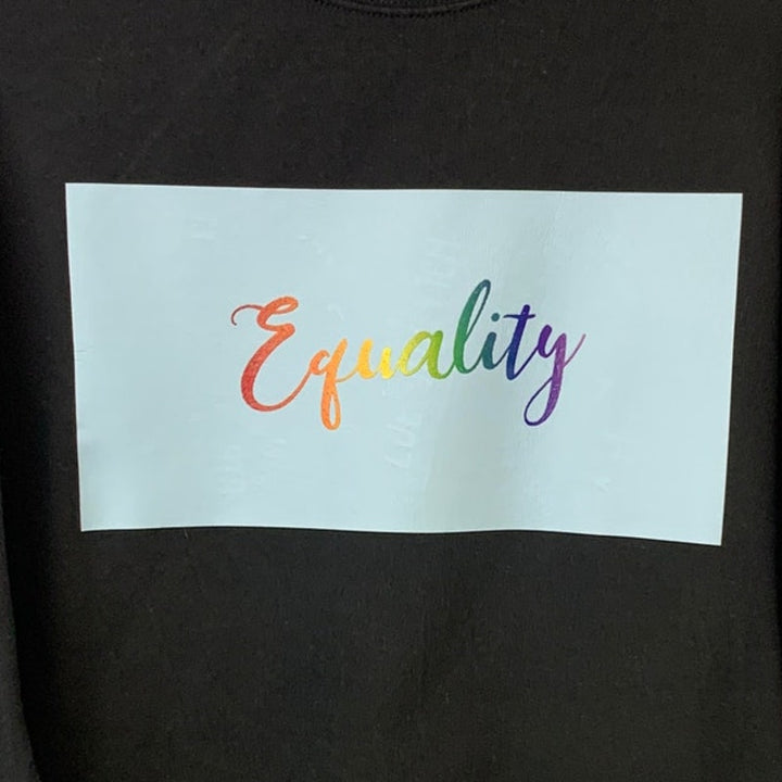 Upcycled Hand Printed Mens Medium Equality Pride Rainbow Crew Neck Sweatshirt