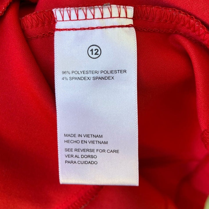 Shelby &amp; Palmer Womens Size 12 Red PolySpandex Gold Button Up Waist Tie Dress