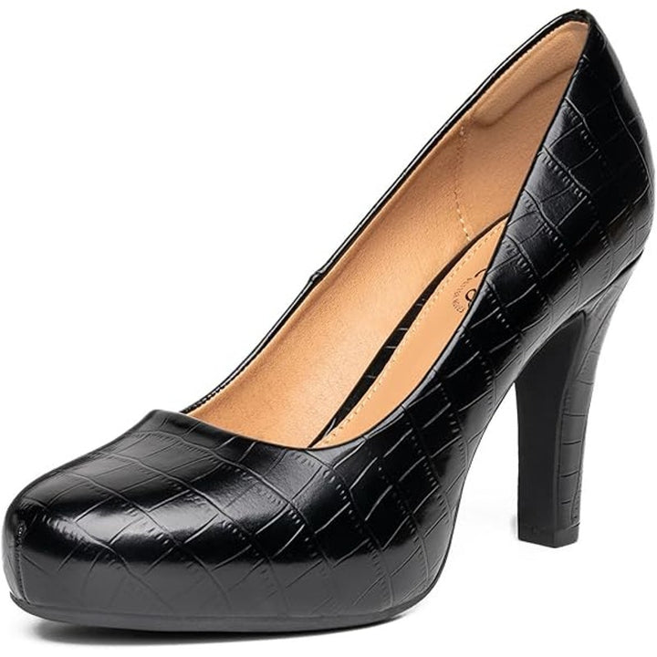 New Trary Womens Size 5 Black Faux Croc 3" Heel Slide On Round Toe Pumps Shoes