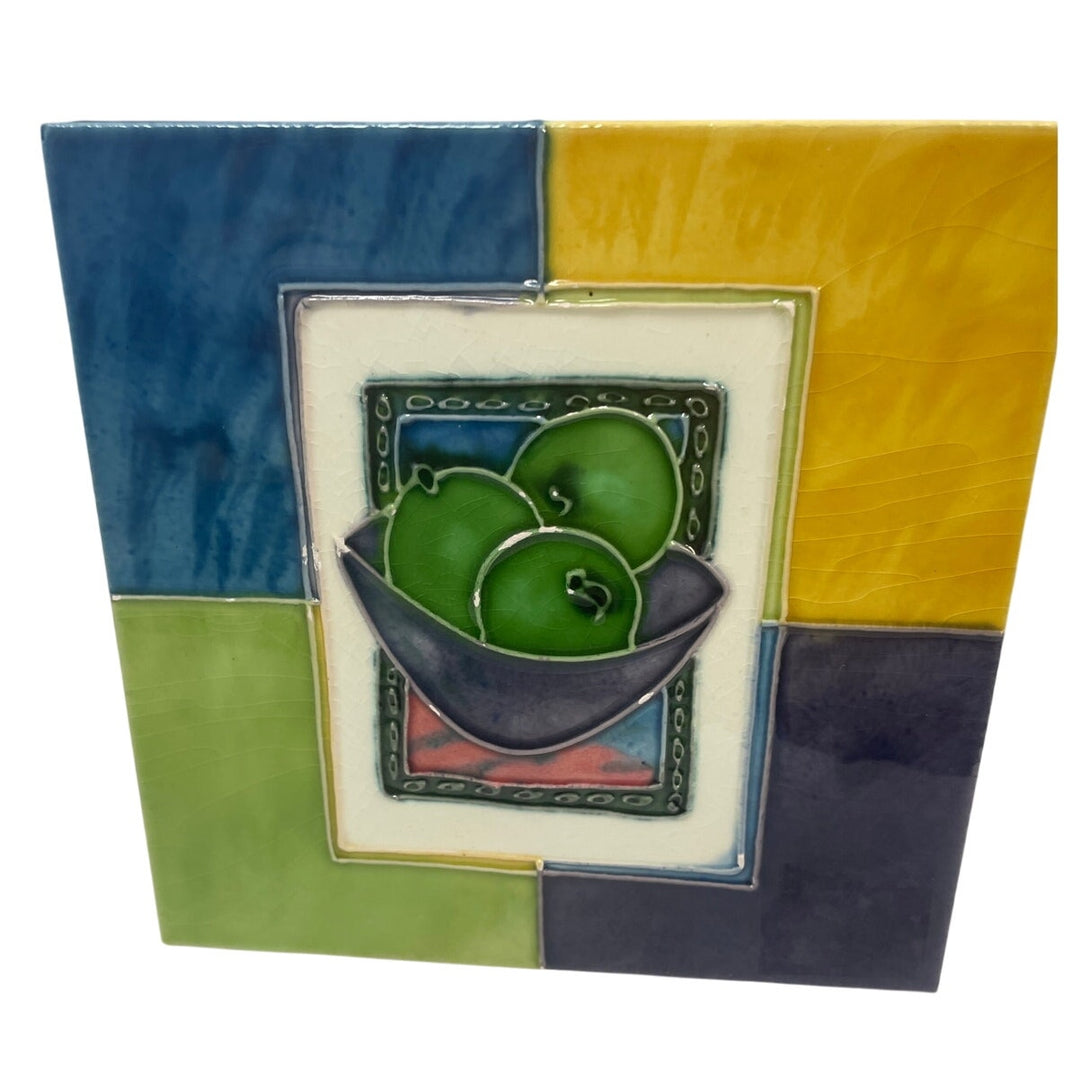 Set of 2 Ceramic Grapes Limes Kitchen Decor Tabletop Tile Home Kitchen Decor