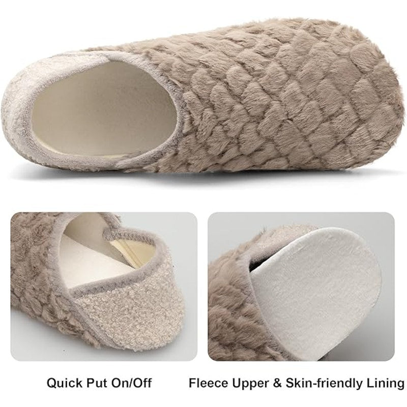 Fires Womens Size 7/8 Fuzzy Gray Slide On Rubber Sole Lightweight House Slippers