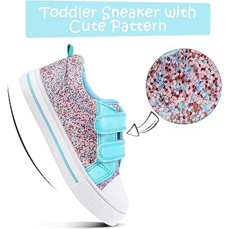 K KomForme Little Girls Size 12 Blue Pink Glitter Hook Loop Strap Sneaker Shoes