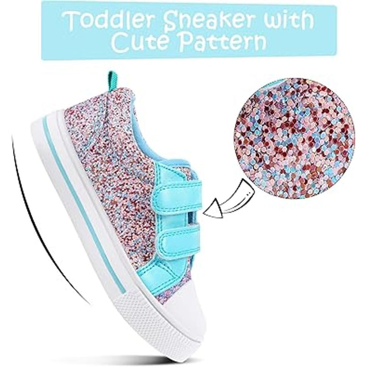K KomForme Little Girls Size 12 Blue Pink Glitter Hook Loop Strap Sneaker Shoes