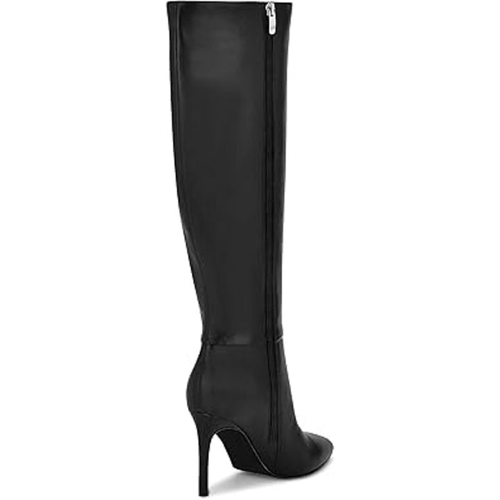 Easy Fox Womens Size 6.5 Black Faux Leather Knee High Pointed Toe 3" Heel Boots