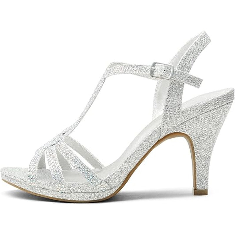 New Dream Pairs Womens Size 8 Silver Glitter Stilettos Open Toe 3.5" Heels Shoes