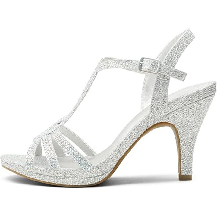 New Dream Pairs Womens Size 8 Silver Glitter Stilettos Open Toe 3.5" Heels Shoes