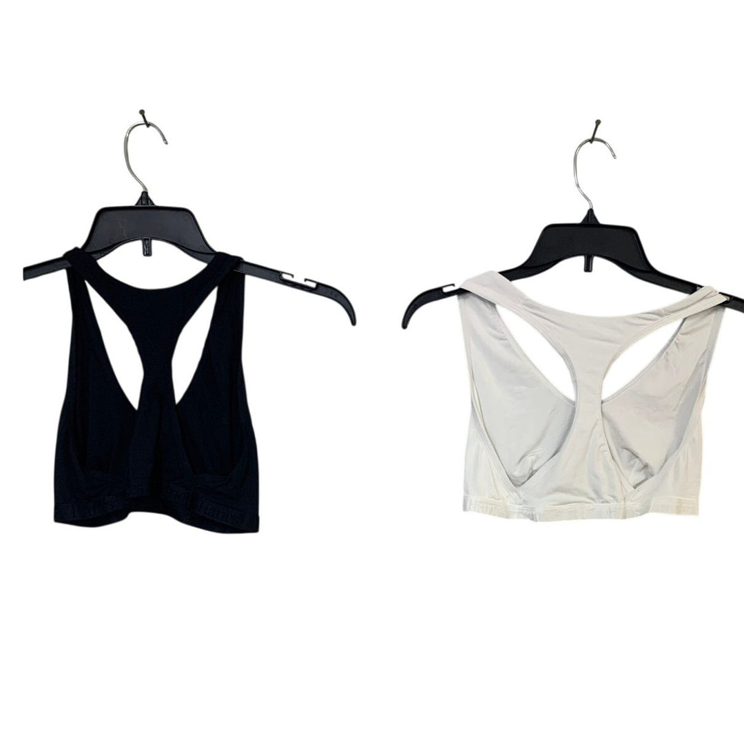 Lot of 2 Hanes Womens Large Black White Unlined Wire Free Racerback Bralette
