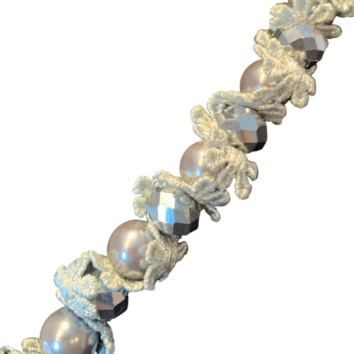 New 6 White Blue Pink Peach Silver Black Faux Pearl Lace Womens Necklaces Lot