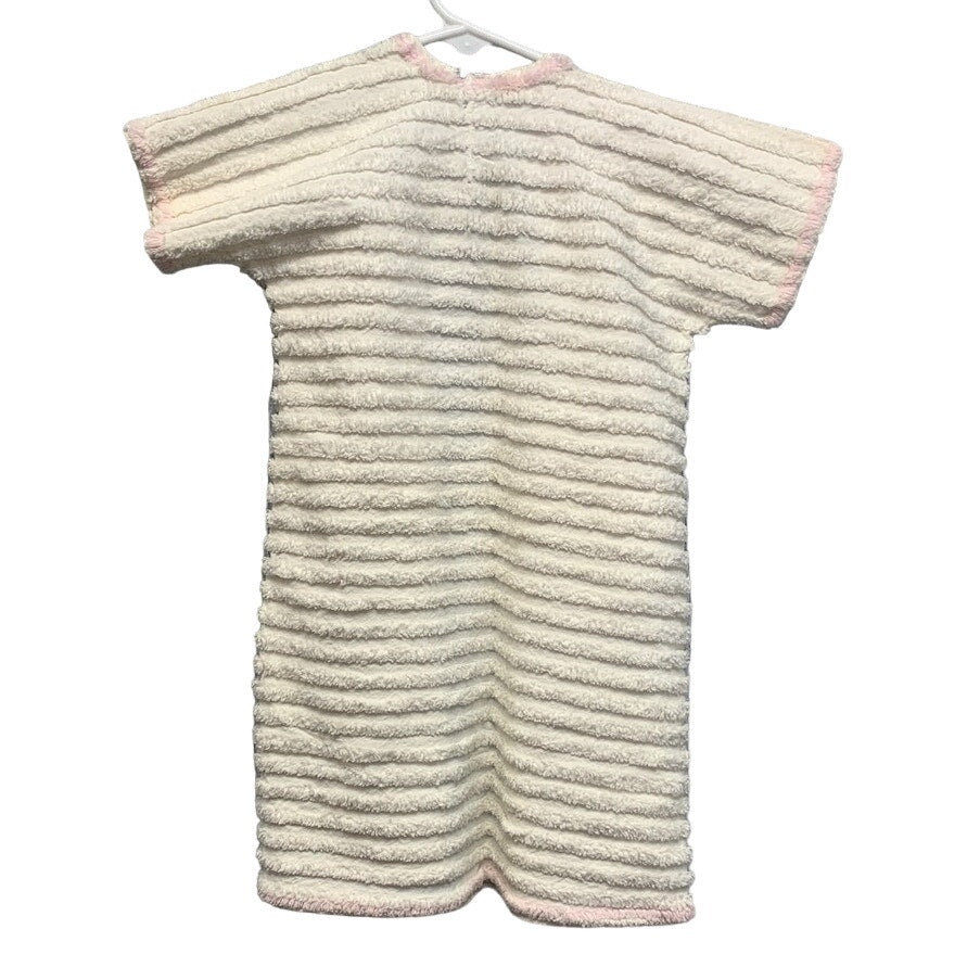 Vintage Handmade Ribbed Cotton Blend Fuzzy Stripe Baby Open Front Gown