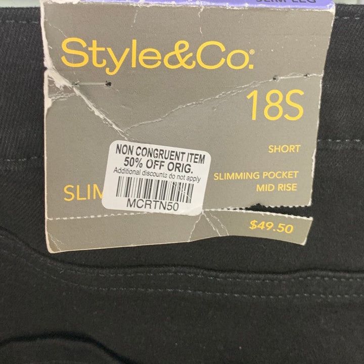 NWT New Style &amp; Co Womens Size 18 Short Black Midrise Slim Leg Denim Jeans