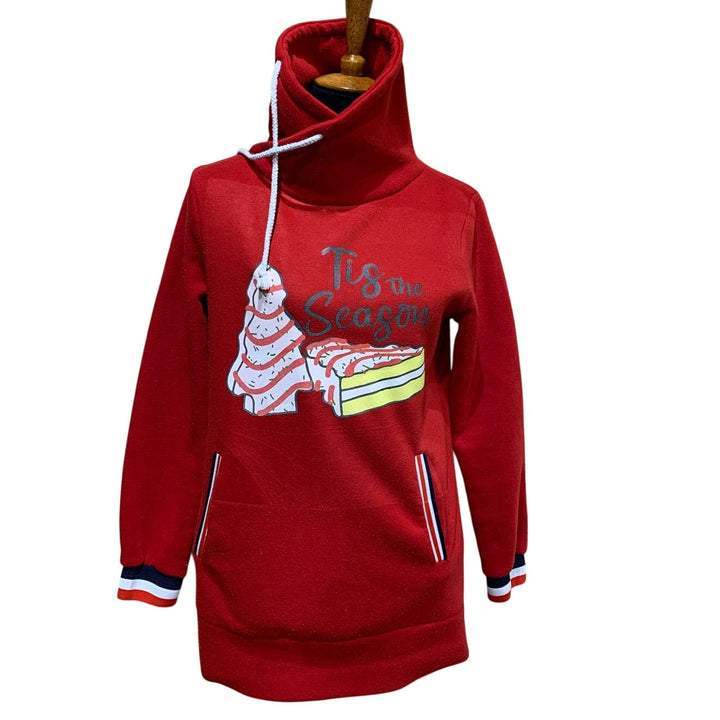 Upcycled Hand Printed Small Tis The Season Christmas Tree Cake Sweatshirt