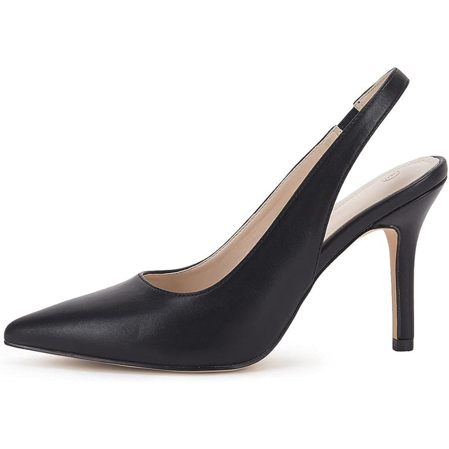 Trish Lucia Womens Size 8 Black Faux Leather Pointy Toe 4" Heel Slingback Shoes