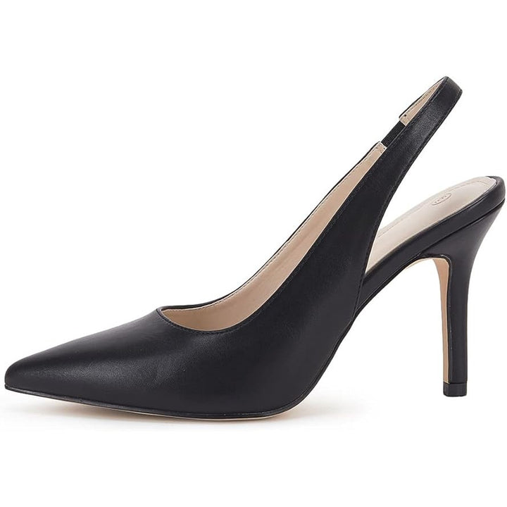 Trish Lucia Womens Size 8 Black Faux Leather Pointy Toe 4" Heel Slingback Shoes