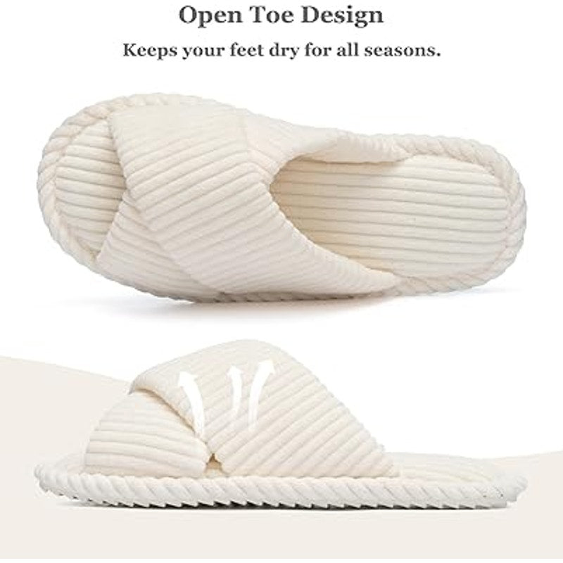 Goewy Womens Size 8 Cream Slide On Memory Foam Corduroy Soft Slipper Shoes