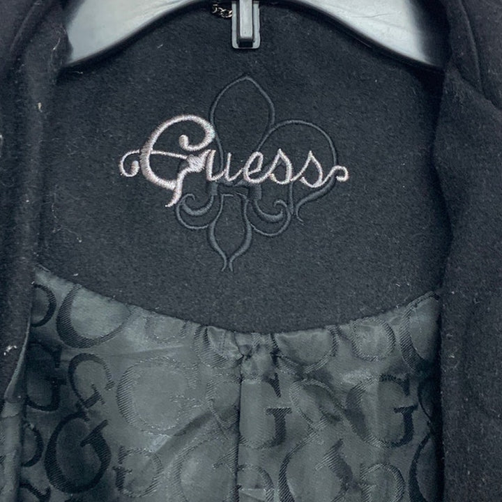Guess Womens Small Long Sleeve Full Zip Wool Blend Button Up Hooded Long Coat