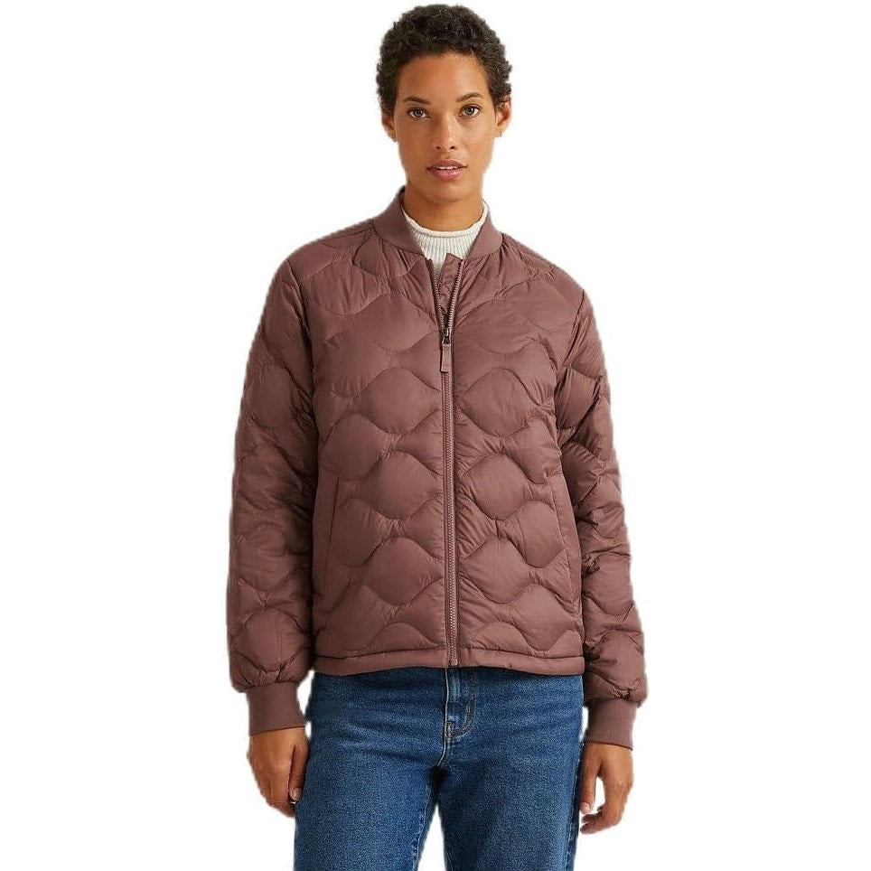 New Eddie Bauer Womens Large Plum Brown Shaw 650 FP Down Puffer Bomber Jacket