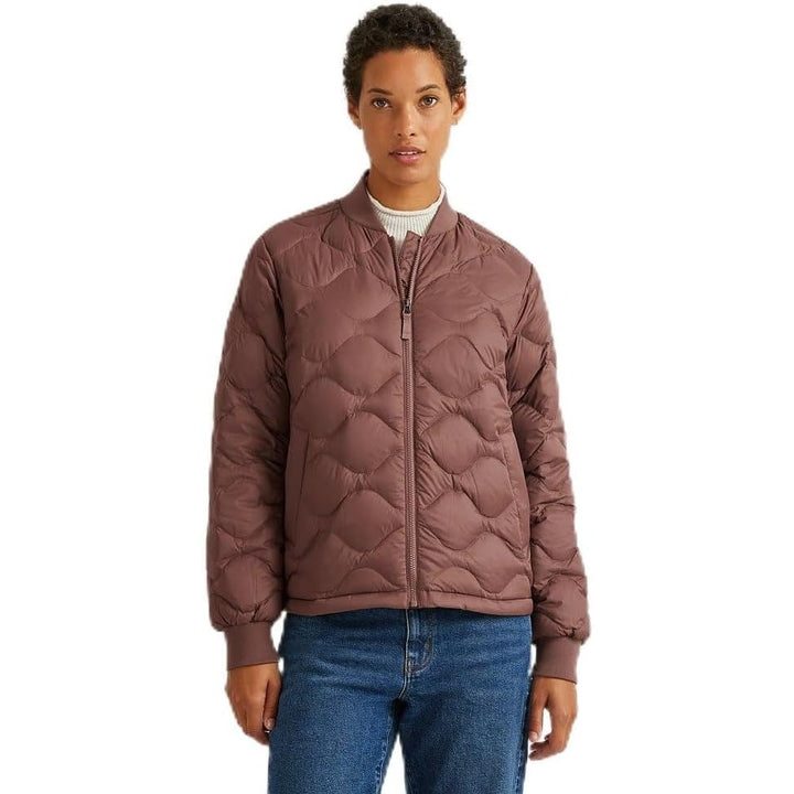 New Eddie Bauer Womens Large Plum Brown Shaw 650 FP Down Puffer Bomber Jacket
