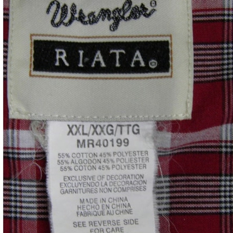 Wrangler Riata Mens XXL Short Sleeve Button Down Plaid Embroidered Pocket Shirt