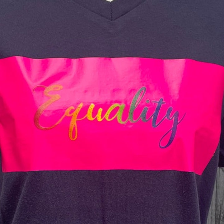 New Hand Printed Upcycled Womens Small Rainbow Equality Short Sleeve Tee Shirt
