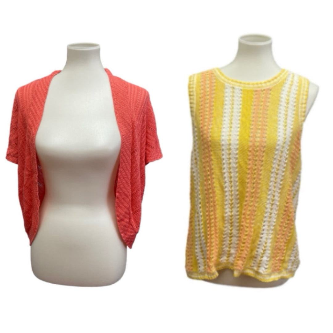 Lot of 2 Cute Lauren Conrad Faded Glory Womens Large Loose Weave Sweaters