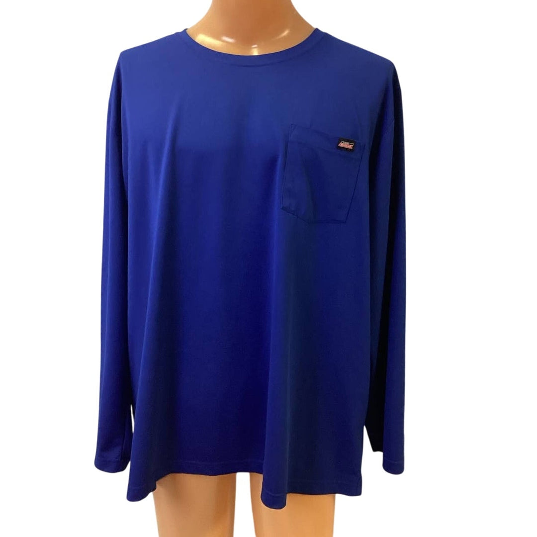 Dickies Mens 3XL Royal Blue Long Sleeve Polyester Crew Neck Tee Shirt w Pocket