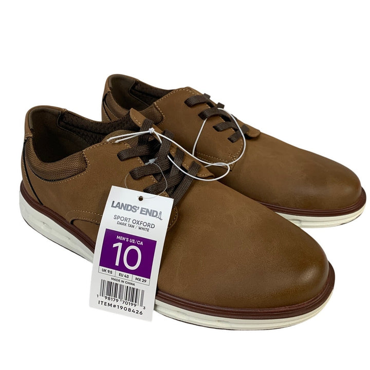 New Lands End Mens Size 10 Dark Tan Sport Oxford Lace Up Sneakers Shoes