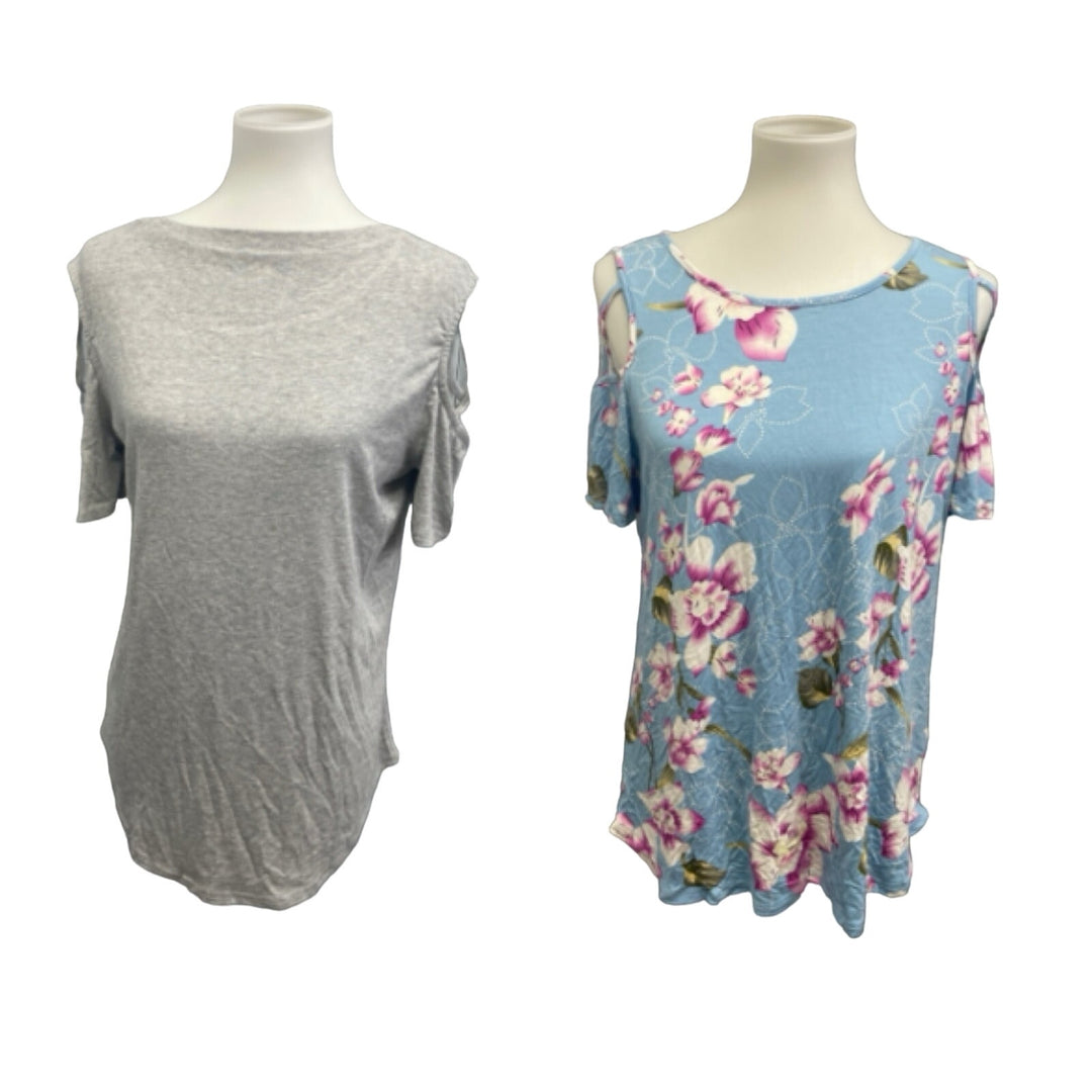Niloufo Womens Large Short Sleeve Floral PolyCotton Cold Shoulder Tops Blouses