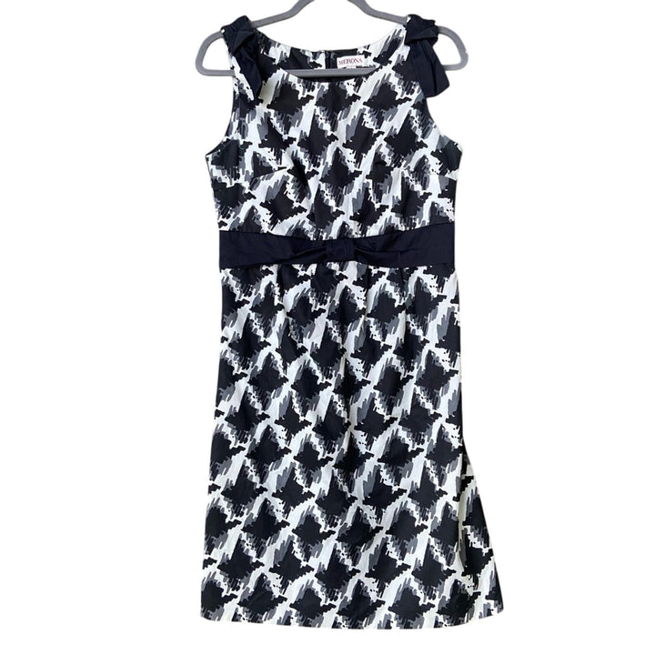 Merona Womens Size 8 Black White Gray Bow Accent Sleeveless Sheath Dress