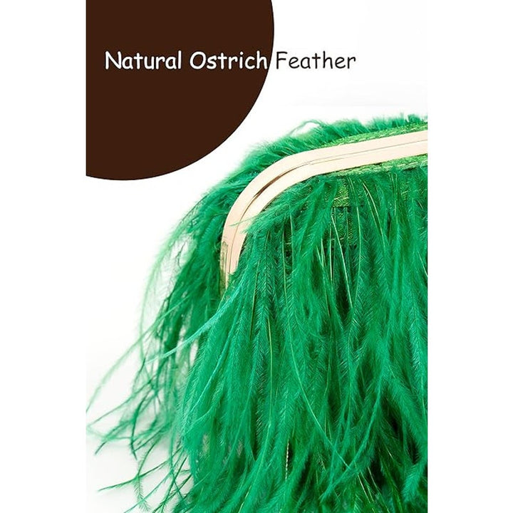 New Green Real Natural Ostrich Feather Pearl or Longer Handle Evening Bag Purse