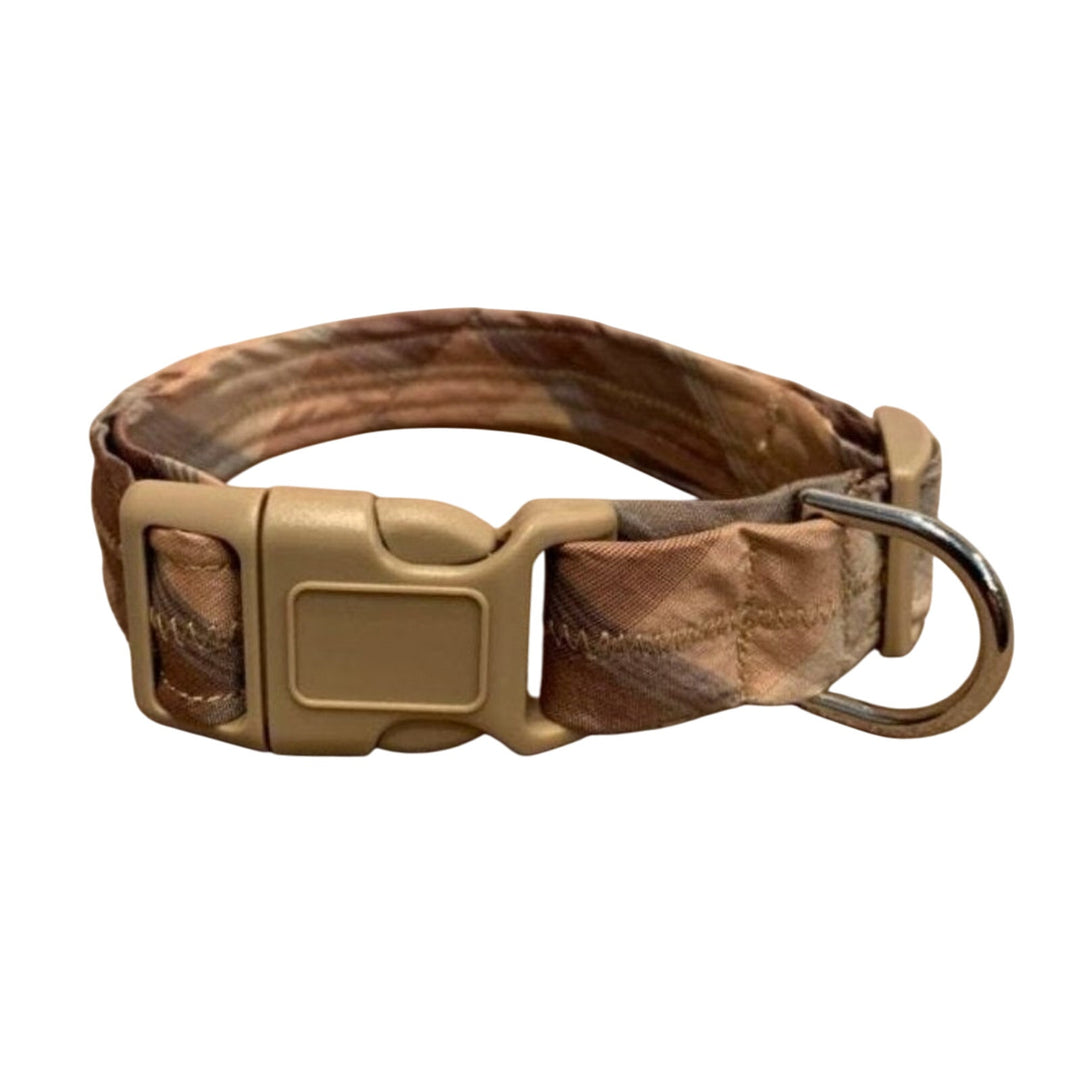 New Handmade Adjustable Upcycled Neck Tie Neutral Tan Plaid Dog Collar