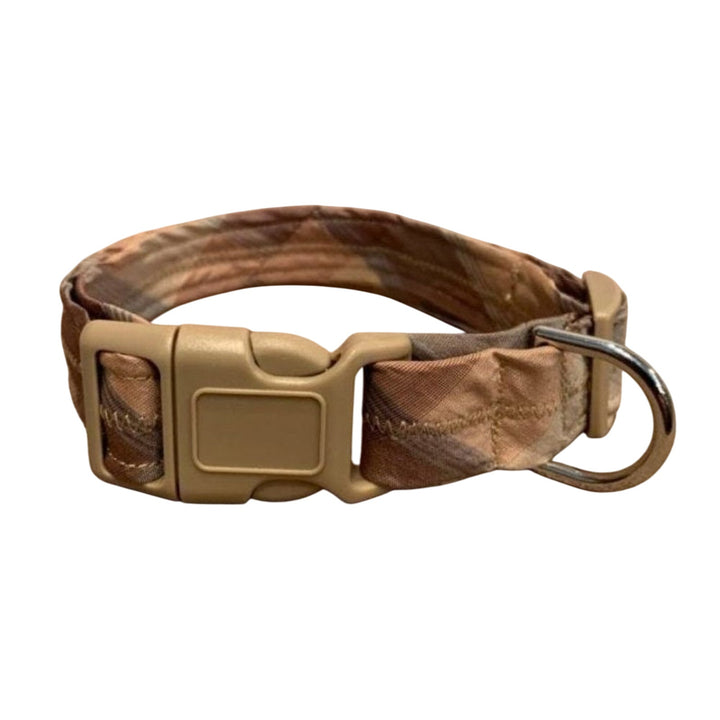 New Handmade Adjustable Upcycled Neck Tie Neutral Tan Plaid Dog Collar