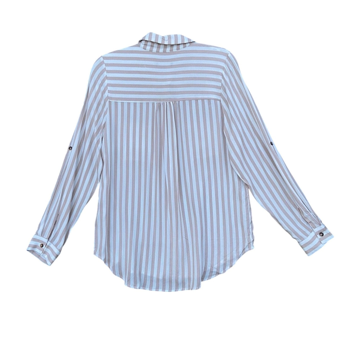 NWT New Mittoshop Womens Small Striped 2 Pocket Button Down 100% Rayon Shirt