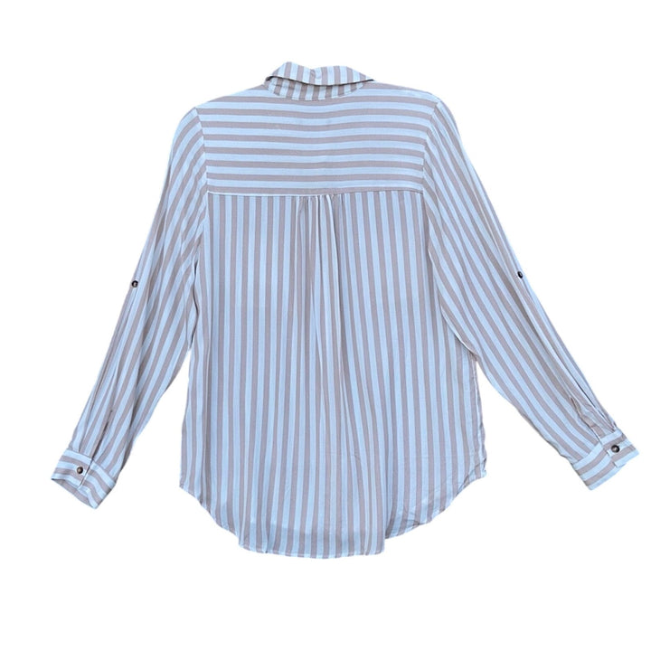NWT New Mittoshop Womens Small Striped 2 Pocket Button Down 100% Rayon Shirt