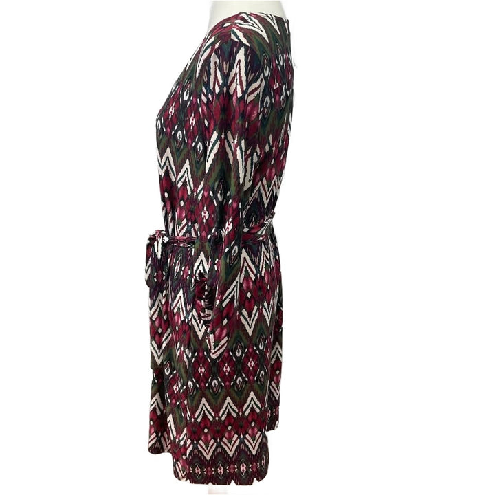 Tacera Womens 1X 3/4 Sleeve Geometric Pattern Belted Midi Lightweight Dress
