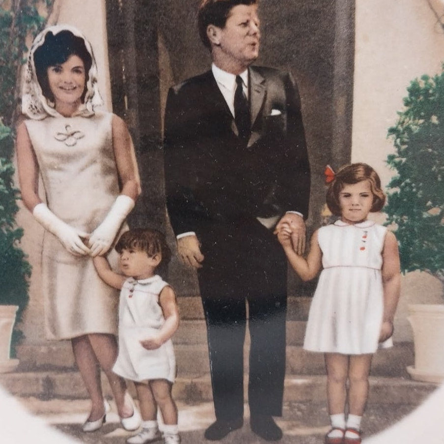 Vintage JFK Jack Jr Jackie Caroline Kennedy Round Ceramic Commemorative Plate