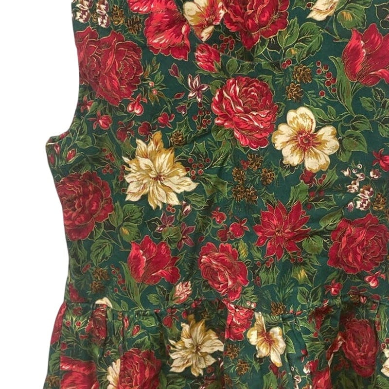 Handmade Girls Medium Christmas Holly Berry Rose Flower Sleeveless Dress