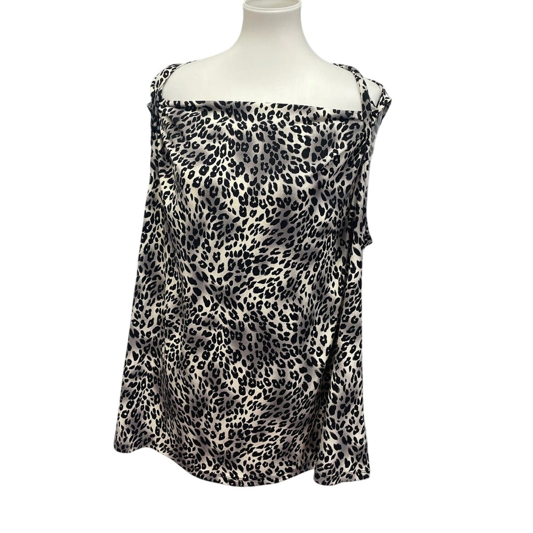 Nine West Womens Plus Size 3X Scoop Front Sleeveless Polyester Blend Leopard Top