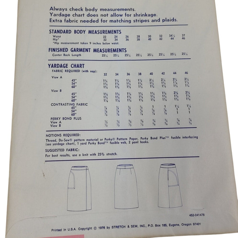 Vintage 1976 Stretch &amp; Sew 452 Straight Wrap Skirt Knit Fabric Uncut Sew Pattern