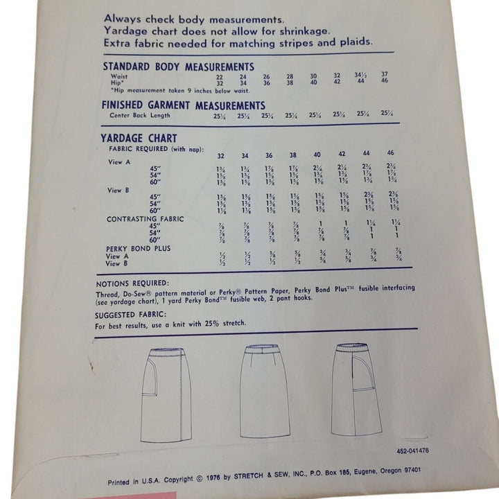Vintage 1976 Stretch &amp; Sew 452 Straight Wrap Skirt Knit Fabric Uncut Sew Pattern