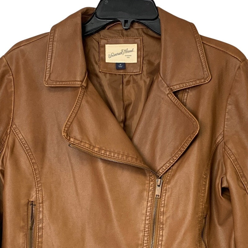 Universal Thread Womens Medium Brown Faux Leather Long Sleeve Cropped Jacket