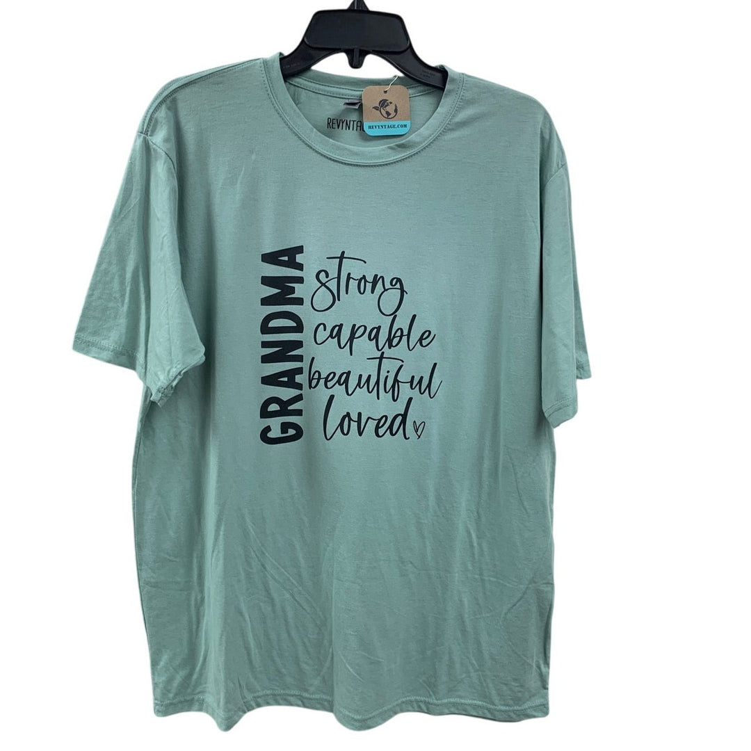 New Hand Printed Womens XL Grandma Strong Capable Loved Short Sleeve Tee Shirt