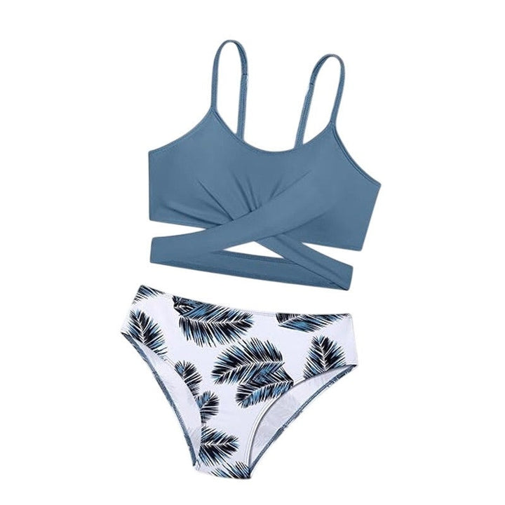 New Girls Size 15-16 Years Palm Leaf Criss Cross 2 Piece Padded Bikini Swimsuit